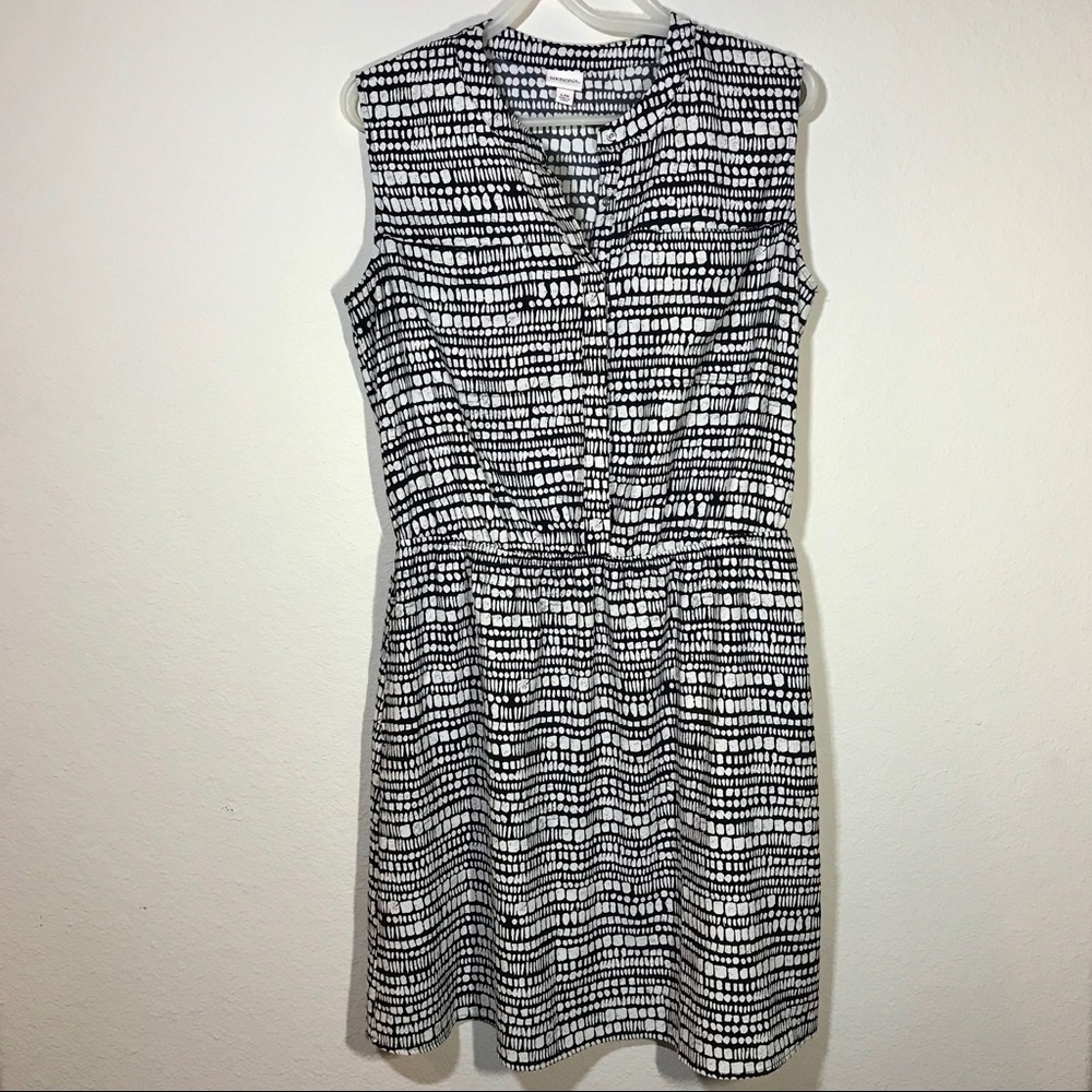 MERONA Black & White Patterned Sleeveless Cinched Waist Casual Dress - Size L